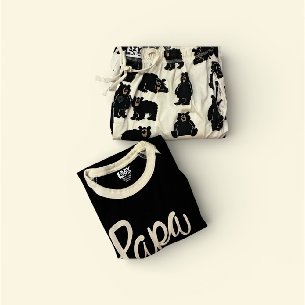 Lazy One Men's Black & Cream Bear Pajama Set
